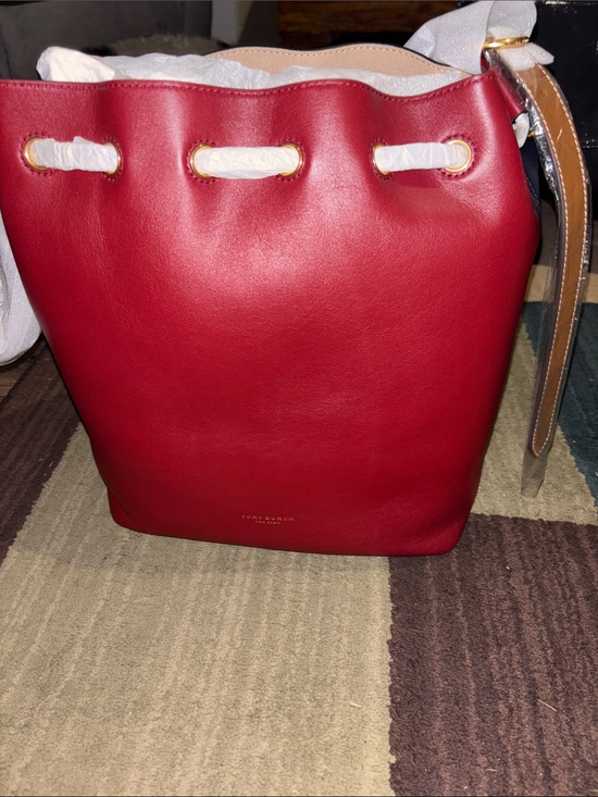 Tory Burch Handbags - Tory Burch Red and Blue  Drawstring Bucket Bag